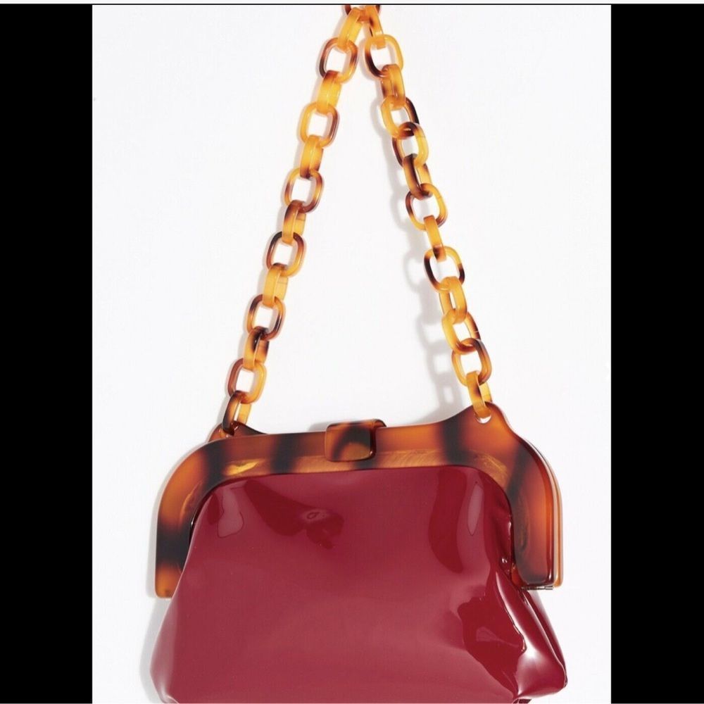Free People Patent Bag red Clutch Link Chain trim - Picture 2 of 6